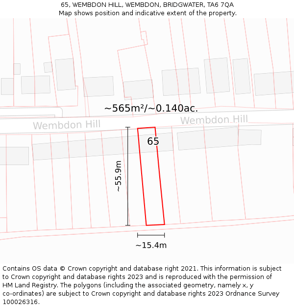 65, WEMBDON HILL, WEMBDON, BRIDGWATER, TA6 7QA: Plot and title map