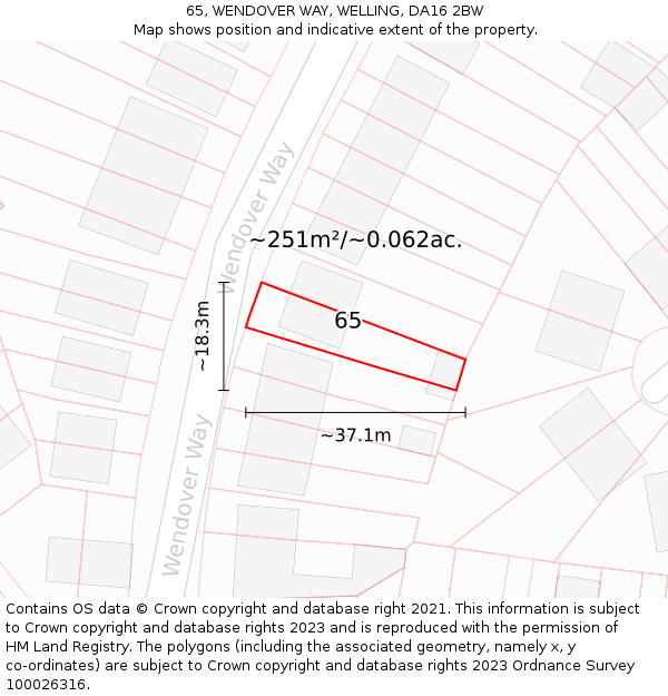 65, WENDOVER WAY, WELLING, DA16 2BW: Plot and title map