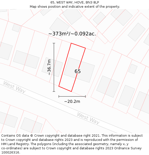 65, WEST WAY, HOVE, BN3 8LP: Plot and title map