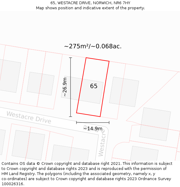 65, WESTACRE DRIVE, NORWICH, NR6 7HY: Plot and title map