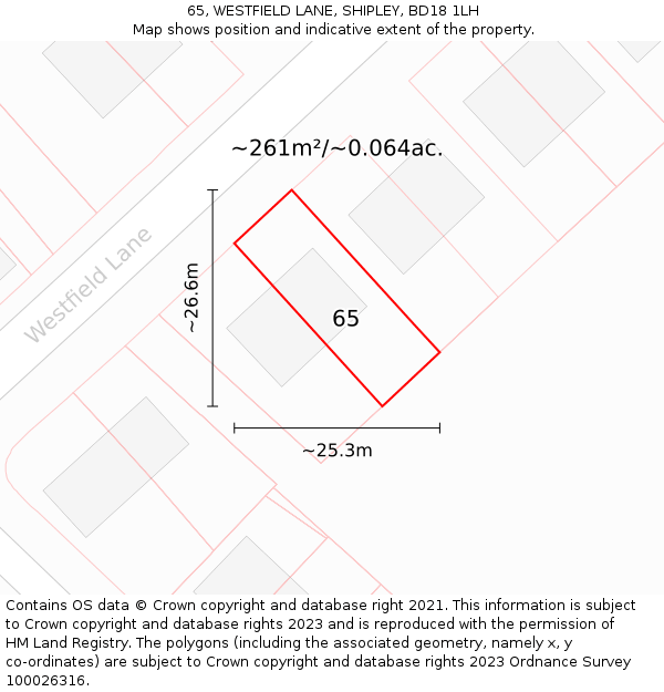 65, WESTFIELD LANE, SHIPLEY, BD18 1LH: Plot and title map