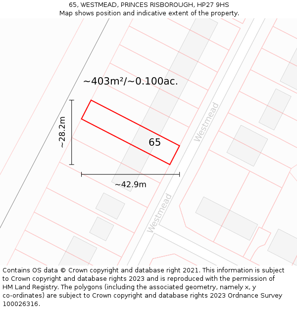 65, WESTMEAD, PRINCES RISBOROUGH, HP27 9HS: Plot and title map