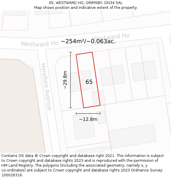 65, WESTWARD HO, GRIMSBY, DN34 5AL: Plot and title map