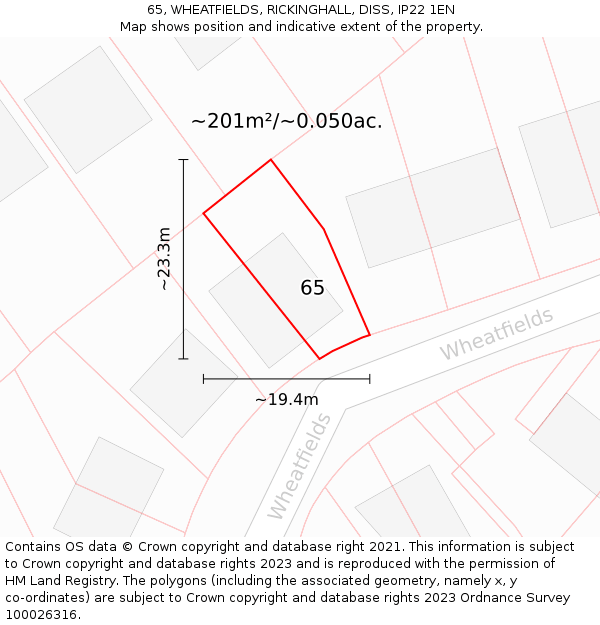 65, WHEATFIELDS, RICKINGHALL, DISS, IP22 1EN: Plot and title map