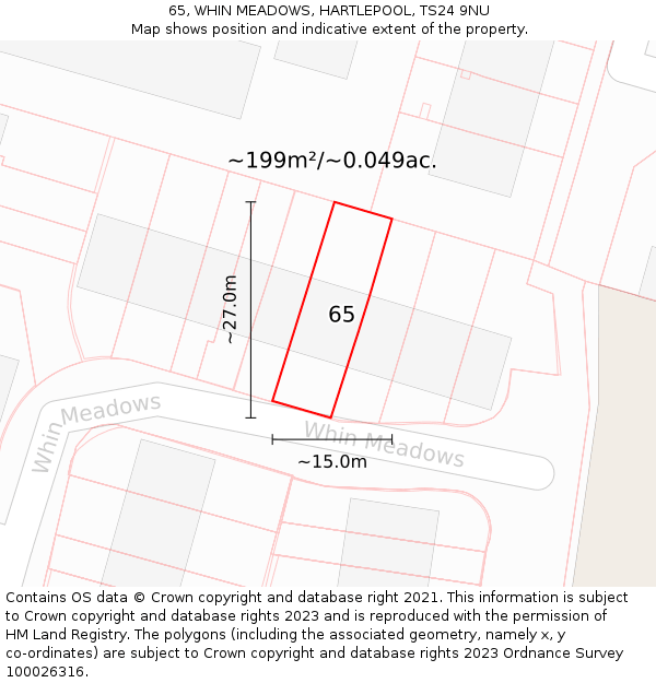 65, WHIN MEADOWS, HARTLEPOOL, TS24 9NU: Plot and title map