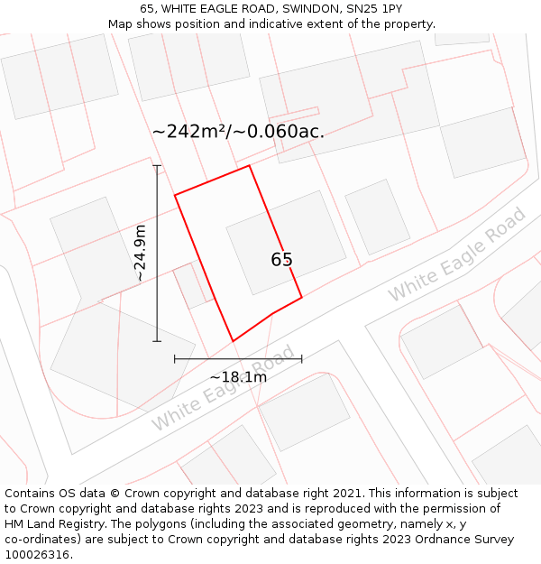 65, WHITE EAGLE ROAD, SWINDON, SN25 1PY: Plot and title map