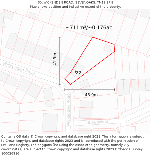 65, WICKENDEN ROAD, SEVENOAKS, TN13 3PN: Plot and title map