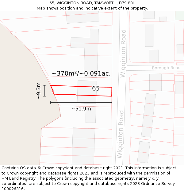 65, WIGGINTON ROAD, TAMWORTH, B79 8RL: Plot and title map