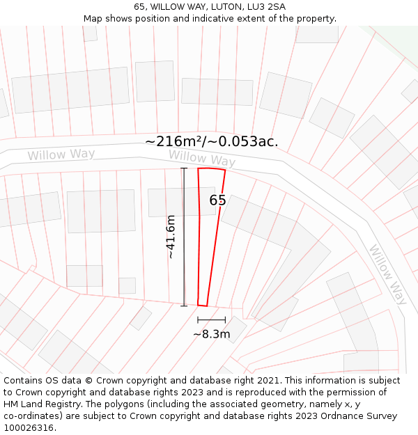 65, WILLOW WAY, LUTON, LU3 2SA: Plot and title map