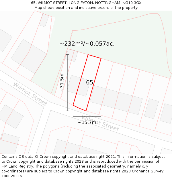 65, WILMOT STREET, LONG EATON, NOTTINGHAM, NG10 3GX: Plot and title map