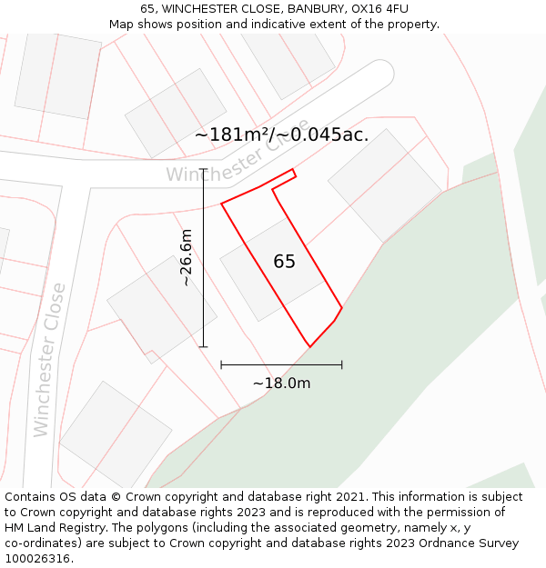 65, WINCHESTER CLOSE, BANBURY, OX16 4FU: Plot and title map
