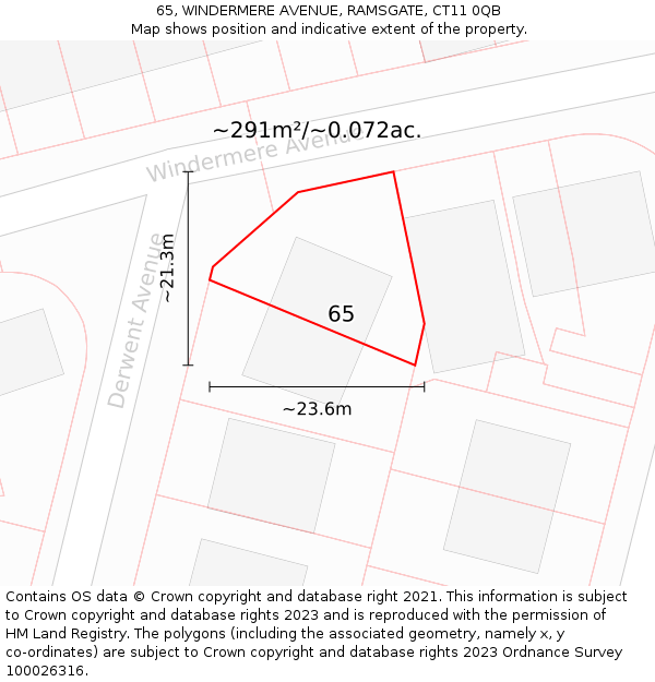 65, WINDERMERE AVENUE, RAMSGATE, CT11 0QB: Plot and title map