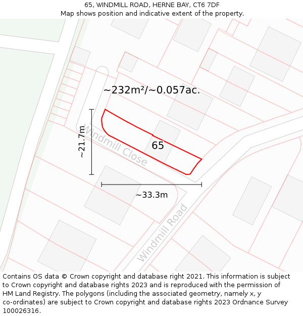 65, WINDMILL ROAD, HERNE BAY, CT6 7DF: Plot and title map
