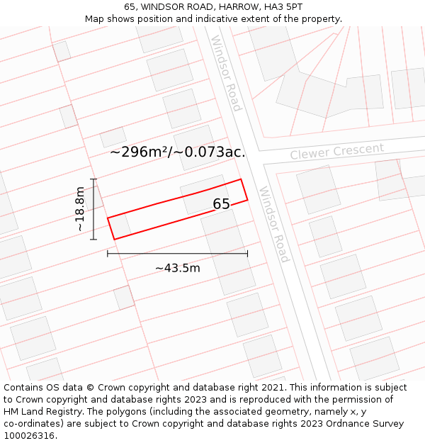 65, WINDSOR ROAD, HARROW, HA3 5PT: Plot and title map