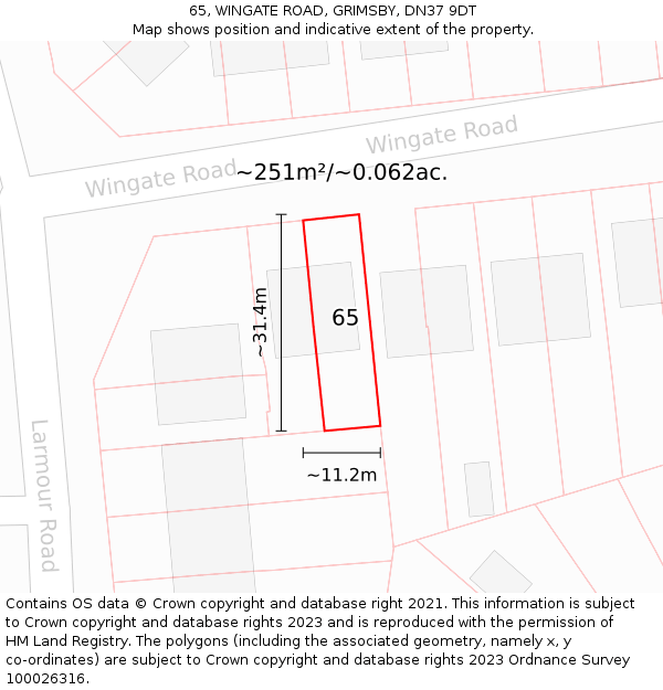 65, WINGATE ROAD, GRIMSBY, DN37 9DT: Plot and title map