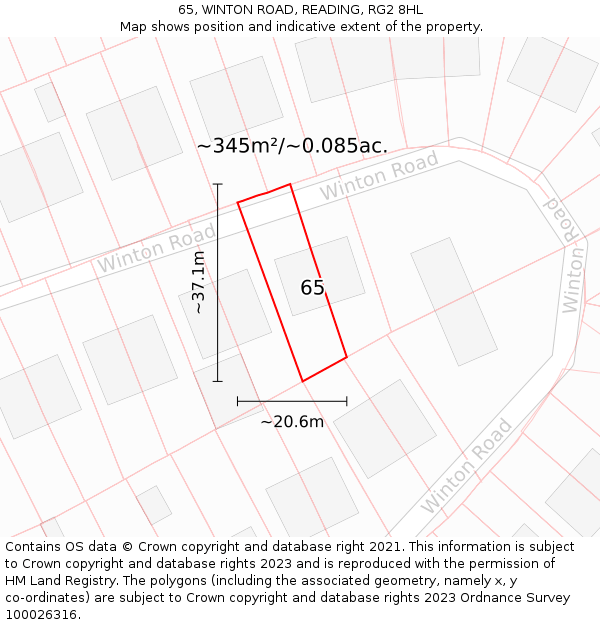 65, WINTON ROAD, READING, RG2 8HL: Plot and title map