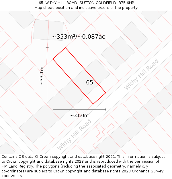 65, WITHY HILL ROAD, SUTTON COLDFIELD, B75 6HP: Plot and title map