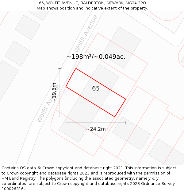 65, WOLFIT AVENUE, BALDERTON, NEWARK, NG24 3PQ: Plot and title map