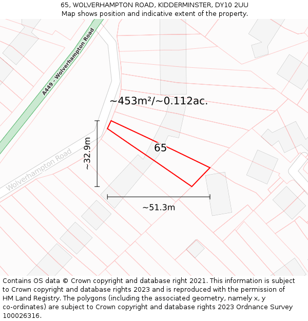 65, WOLVERHAMPTON ROAD, KIDDERMINSTER, DY10 2UU: Plot and title map
