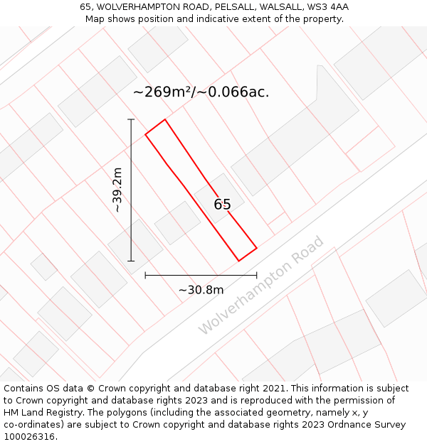 65, WOLVERHAMPTON ROAD, PELSALL, WALSALL, WS3 4AA: Plot and title map