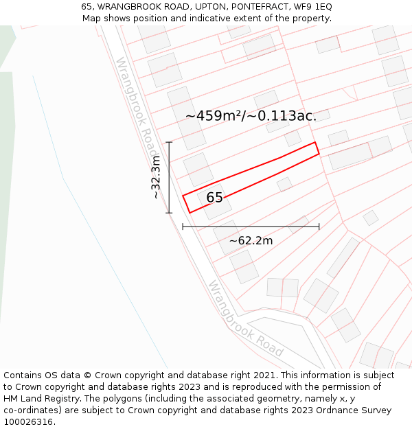 65, WRANGBROOK ROAD, UPTON, PONTEFRACT, WF9 1EQ: Plot and title map
