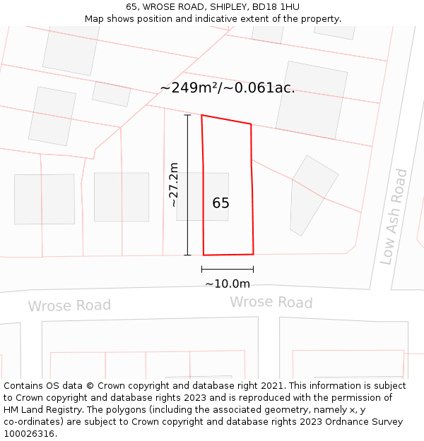 65, WROSE ROAD, SHIPLEY, BD18 1HU: Plot and title map