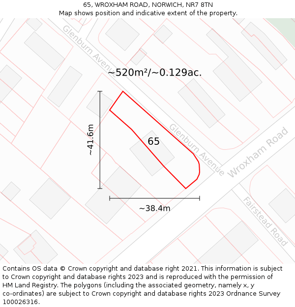 65, WROXHAM ROAD, NORWICH, NR7 8TN: Plot and title map