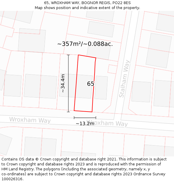 65, WROXHAM WAY, BOGNOR REGIS, PO22 8ES: Plot and title map