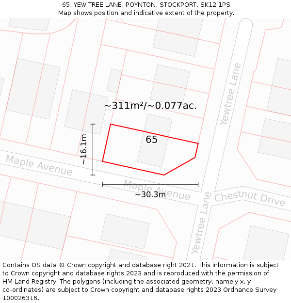 65, YEW TREE LANE, POYNTON, STOCKPORT, SK12 1PS: Plot and title map