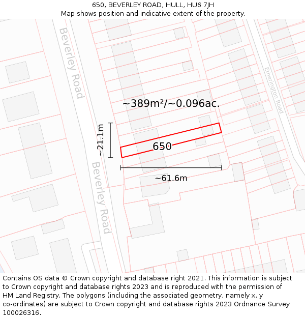 650, BEVERLEY ROAD, HULL, HU6 7JH: Plot and title map