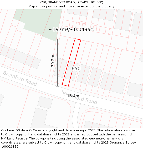650, BRAMFORD ROAD, IPSWICH, IP1 5BQ: Plot and title map