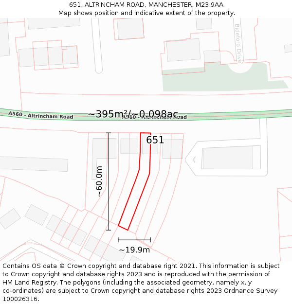 651, ALTRINCHAM ROAD, MANCHESTER, M23 9AA: Plot and title map