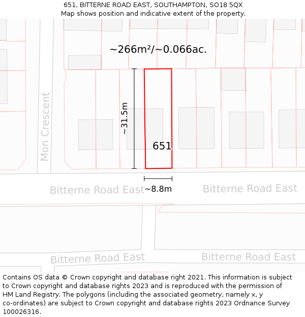 651, BITTERNE ROAD EAST, SOUTHAMPTON, SO18 5QX: Plot and title map
