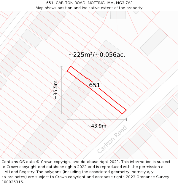 651, CARLTON ROAD, NOTTINGHAM, NG3 7AF: Plot and title map