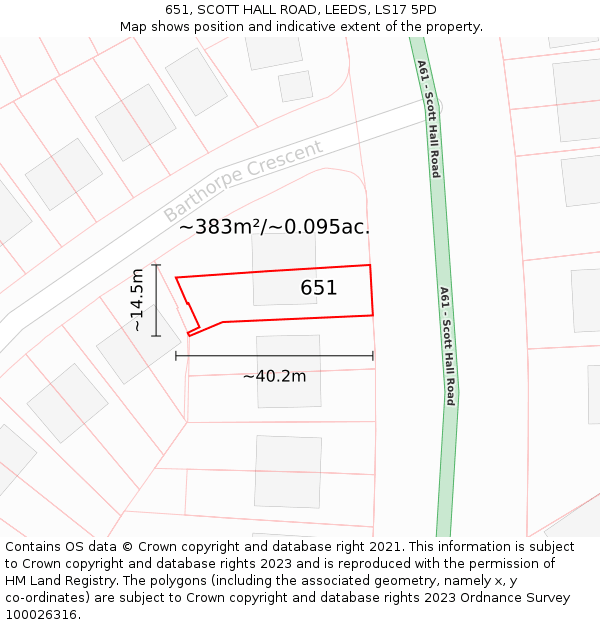 651, SCOTT HALL ROAD, LEEDS, LS17 5PD: Plot and title map