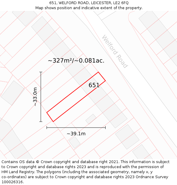 651, WELFORD ROAD, LEICESTER, LE2 6FQ: Plot and title map