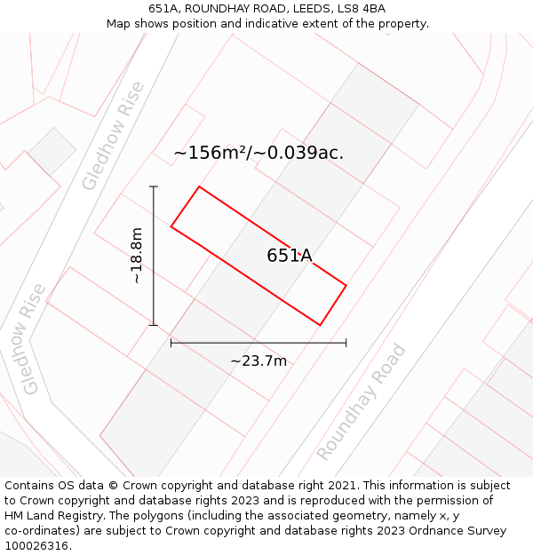 651A, ROUNDHAY ROAD, LEEDS, LS8 4BA: Plot and title map