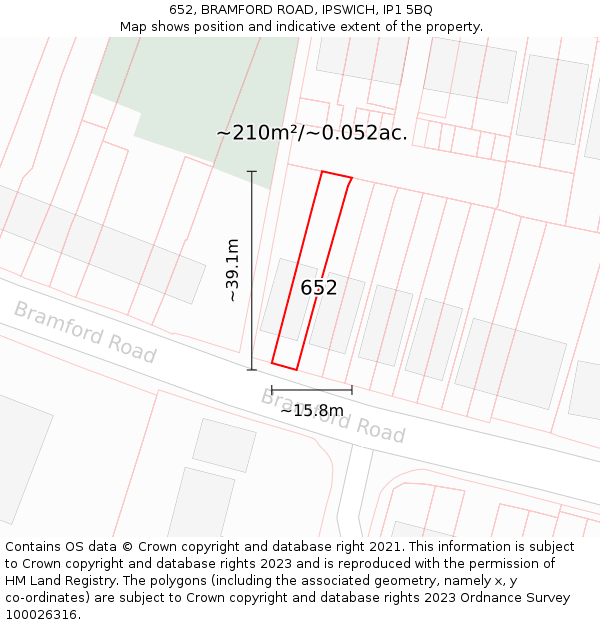 652, BRAMFORD ROAD, IPSWICH, IP1 5BQ: Plot and title map