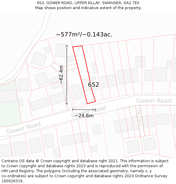 652, GOWER ROAD, UPPER KILLAY, SWANSEA, SA2 7EX: Plot and title map