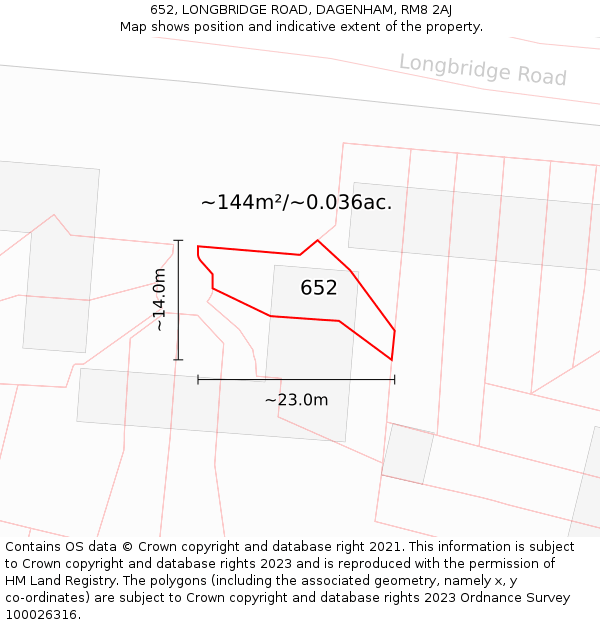 652, LONGBRIDGE ROAD, DAGENHAM, RM8 2AJ: Plot and title map