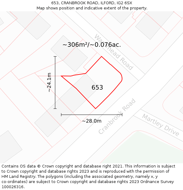 653, CRANBROOK ROAD, ILFORD, IG2 6SX: Plot and title map