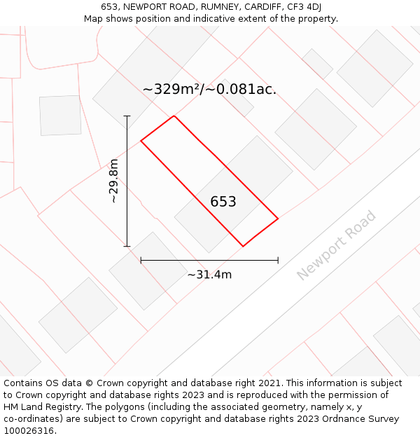 653, NEWPORT ROAD, RUMNEY, CARDIFF, CF3 4DJ: Plot and title map