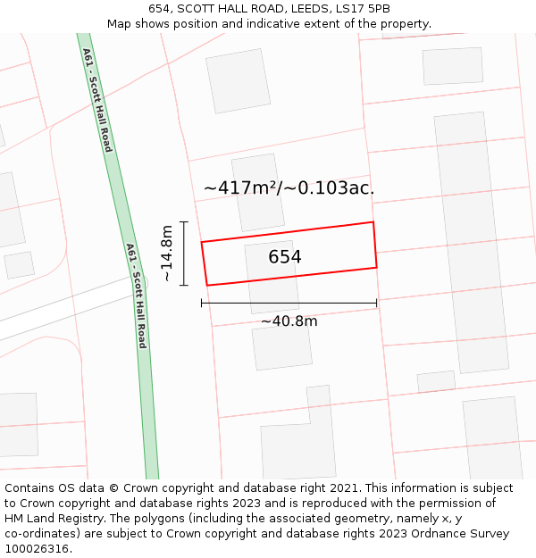 654, SCOTT HALL ROAD, LEEDS, LS17 5PB: Plot and title map