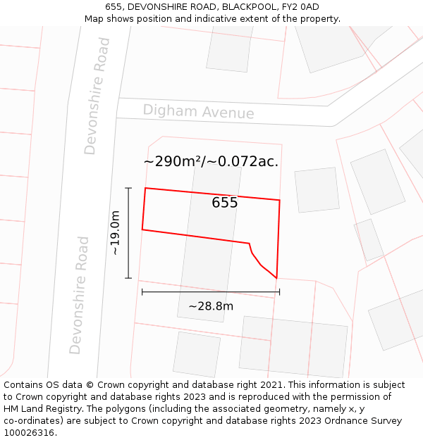 655, DEVONSHIRE ROAD, BLACKPOOL, FY2 0AD: Plot and title map