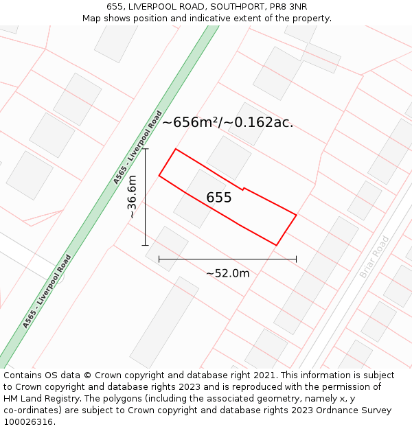 655, LIVERPOOL ROAD, SOUTHPORT, PR8 3NR: Plot and title map