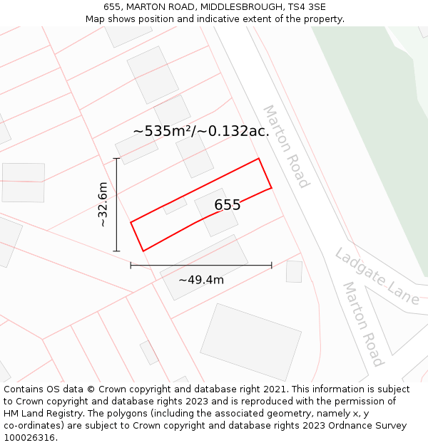 655, MARTON ROAD, MIDDLESBROUGH, TS4 3SE: Plot and title map