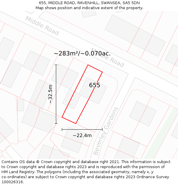 655, MIDDLE ROAD, RAVENHILL, SWANSEA, SA5 5DN: Plot and title map