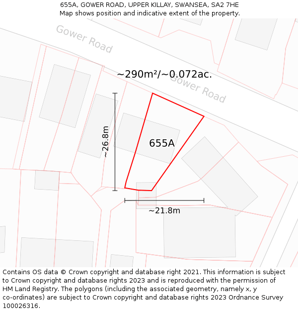 655A, GOWER ROAD, UPPER KILLAY, SWANSEA, SA2 7HE: Plot and title map