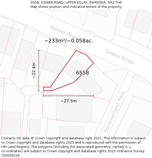 655B, GOWER ROAD, UPPER KILLAY, SWANSEA, SA2 7HE: Plot and title map