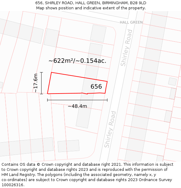 656, SHIRLEY ROAD, HALL GREEN, BIRMINGHAM, B28 9LD: Plot and title map